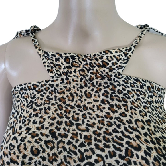 Shein Women Brown Leopard Print Sleeveless Halter Neck Cropped Top Size 6 - Picture 5 of 9
